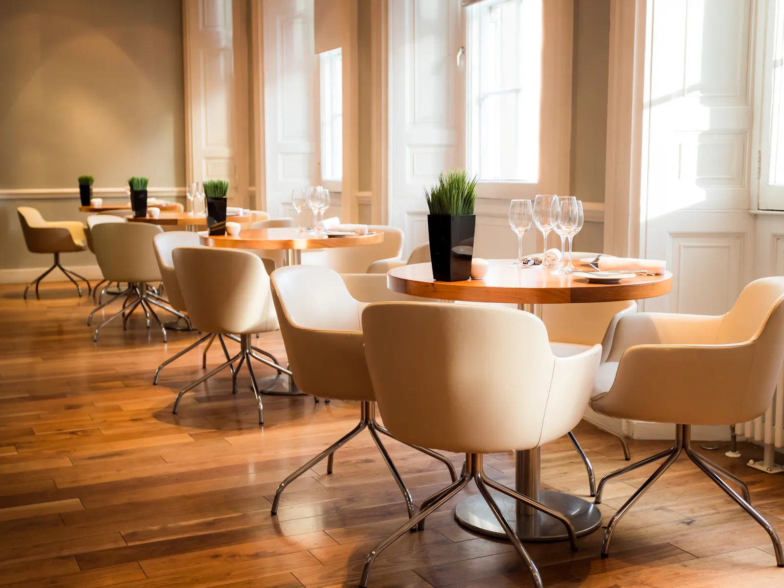 Warmly lit restaurant interior