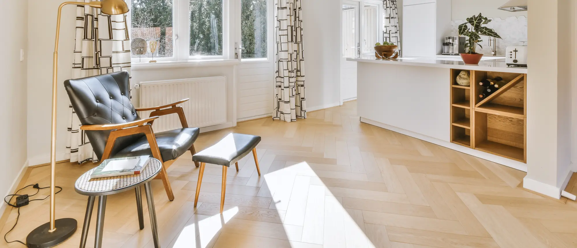 Warmly lit interior space